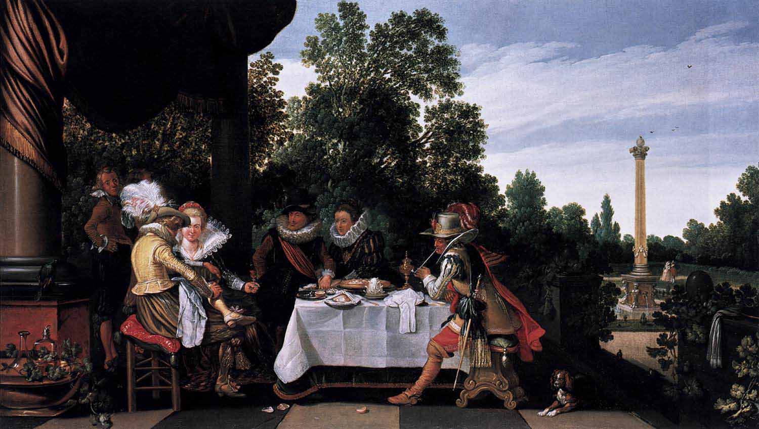 Esaias Van de Velde Merry company banqueting on a terrace